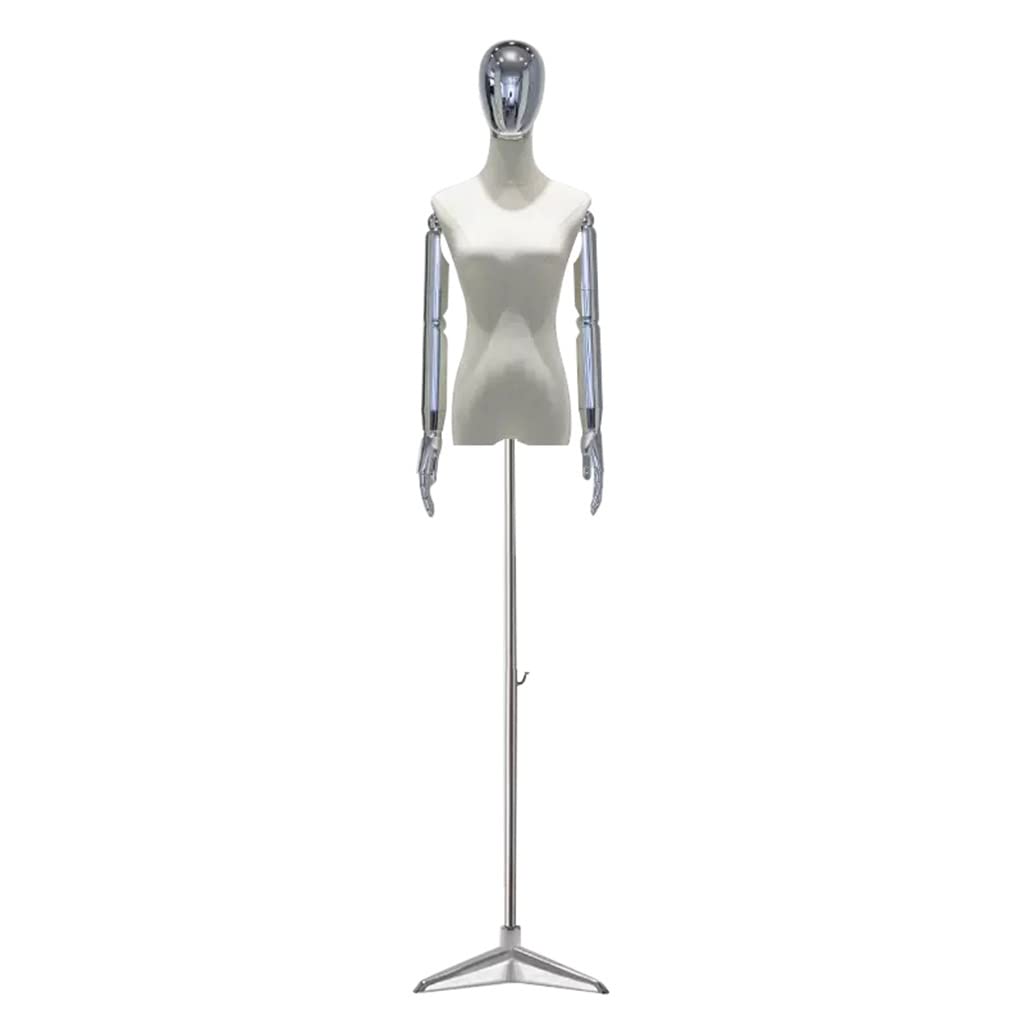 Adjustable Medium Dress Form Mannequin - Tripod Stand with Detachable Arms & Head for Fashion & Jewelry Display, Sewing, Electroplated Stylish Design