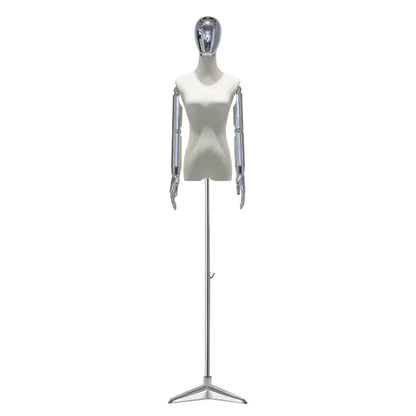 Adjustable Medium Dress Form Mannequin - Tripod Stand with Detachable Arms & Head for Fashion & Jewelry Display, Sewing, Electroplated Stylish Design