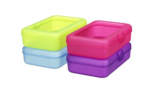 Amazon Basics 4-Pack Large Pencil Cases - Durable Plastic School Supply Pencil Box - Multi-Color Student Organization Cases for Office, College & Classroom Supplies