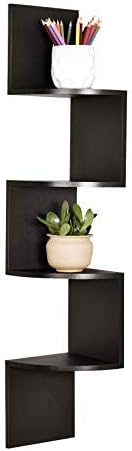 4 WELLAND Zig Zag Tiers Black Finished Floating Shelf,Wall Mounted Corner Wall Shelf for Bed Room,Living Room,Kitchen