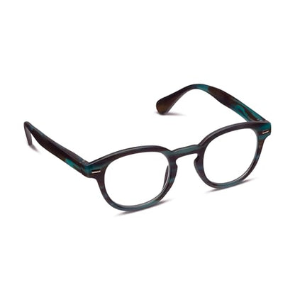 Peepers by PeeperSpecs Men's Headliner Round Reading Glasses, Teal Horn, 2.00 + 2