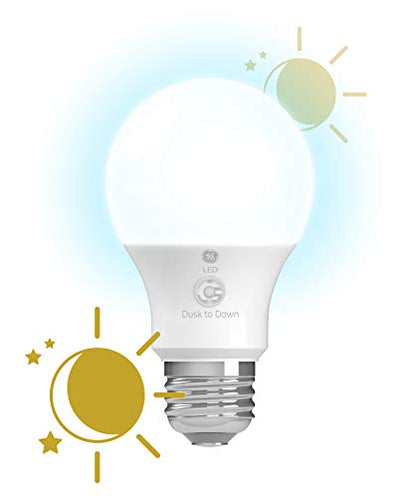 GE LED+ A19 Dusk to Dawn LED Light Bulbs, Automatic On/Off Outdoor Security Light, Soft White (2 Pack)