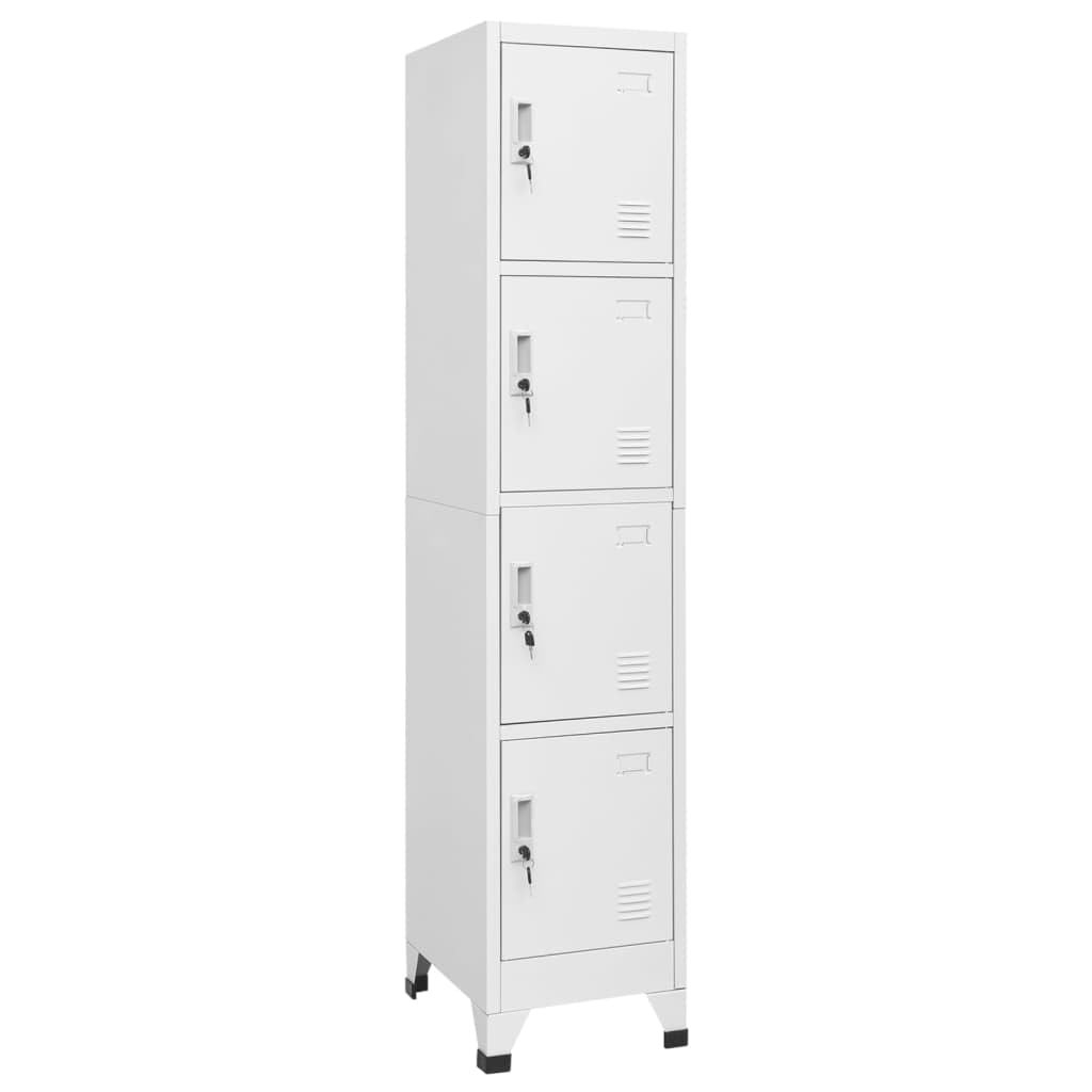 mtlskopl Grey Storage Cabinet 15x15x71 in Steel Locker with 4 Locking Doors Ventilated Office Organizer for Home Garage Bathroom