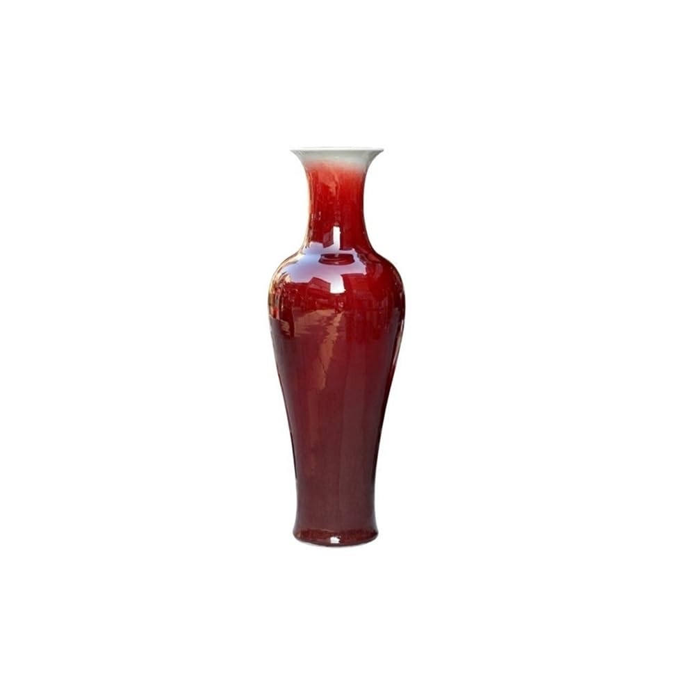 ZHONGCHENGWU Flower Vase, Authentic Crackled Red Lang Ceramic Floor Vase – Handcrafted Ceramic Kiln Art for Home, Living Room, Study – Classical Decorative Ornament for Elegant Interiors