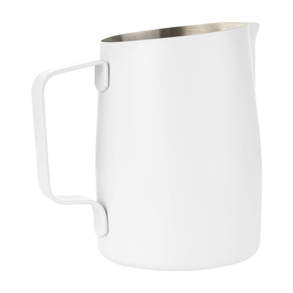 Dianoo Milk Frothing Pitcher With Handle, 600ml Stainless Steel Steaming Pitcher, Espresso Milk Frother Cup For Coffee Cappuccino Latte Art, White
