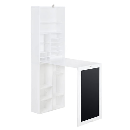 Utopia Alley Collapsible Fold Down Desk Table | Chalkboard Wall with Storage Cabinet & Bottom Shelves, Multipurpose Foldable Desk for Home, Office, Crafting, and More (White)