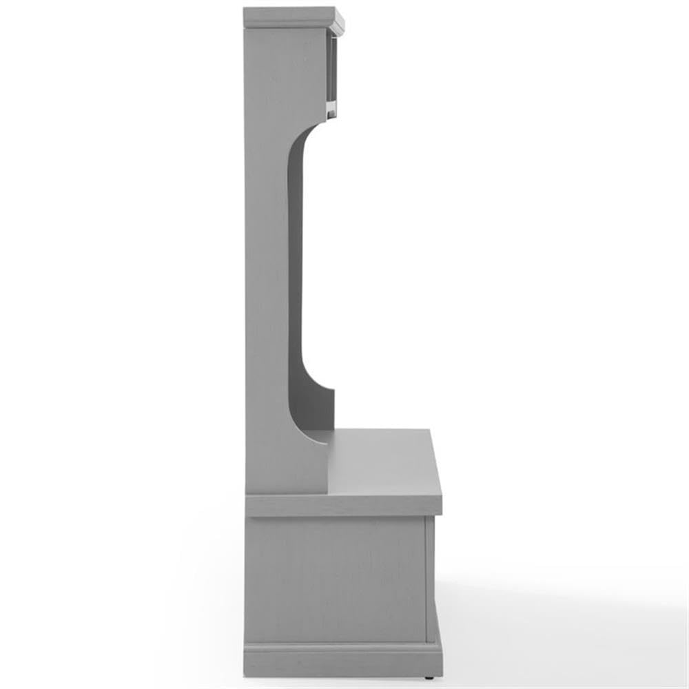 Pemberly Row Coastal Wood Hall Tree, Distressed Gray and Chrome Finish, 64.5" H x 40" W x 18.5" D, Entryway Bench with Coat Rack, Storage Cubbies, Beadboard Accents for Mudroom or Foyer