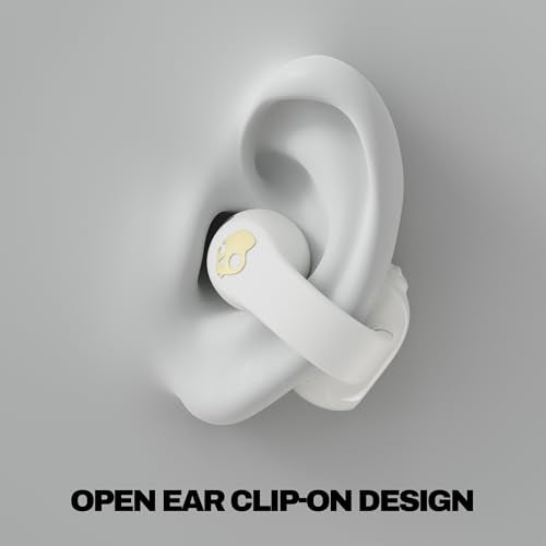 Skullcandy Push 720 Open Wireless Open Ear Bluetooth Earbuds, Headphones, Waterproof, Clip-On Lightweight Design, 30 Hours Battery, Wireless Charging Pouch, Microphone for iPhone Android - Bone