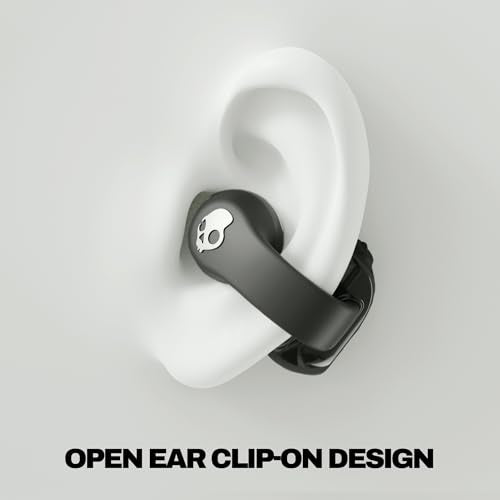 Skullcandy Push 720 Open Wireless Open Ear Bluetooth Earbuds, Headphones, Waterproof, Clip-On Lightweight Design, 30 Hours Battery, Wireless Charging Pouch, Microphone for iPhone Android - True Black