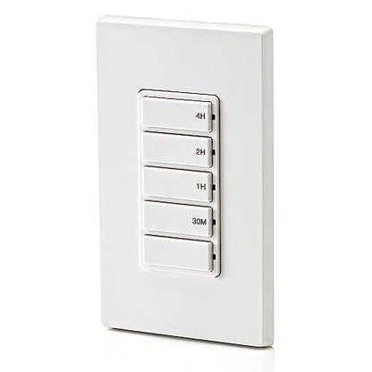 Leviton Countdown Timer Switch for bathroom fan and household lights, 5-10-15-30 min, No Neutral Required, Single Pole, 15A, 1/2 HP/9.8A Fan/Motor, DT130-1LW, White