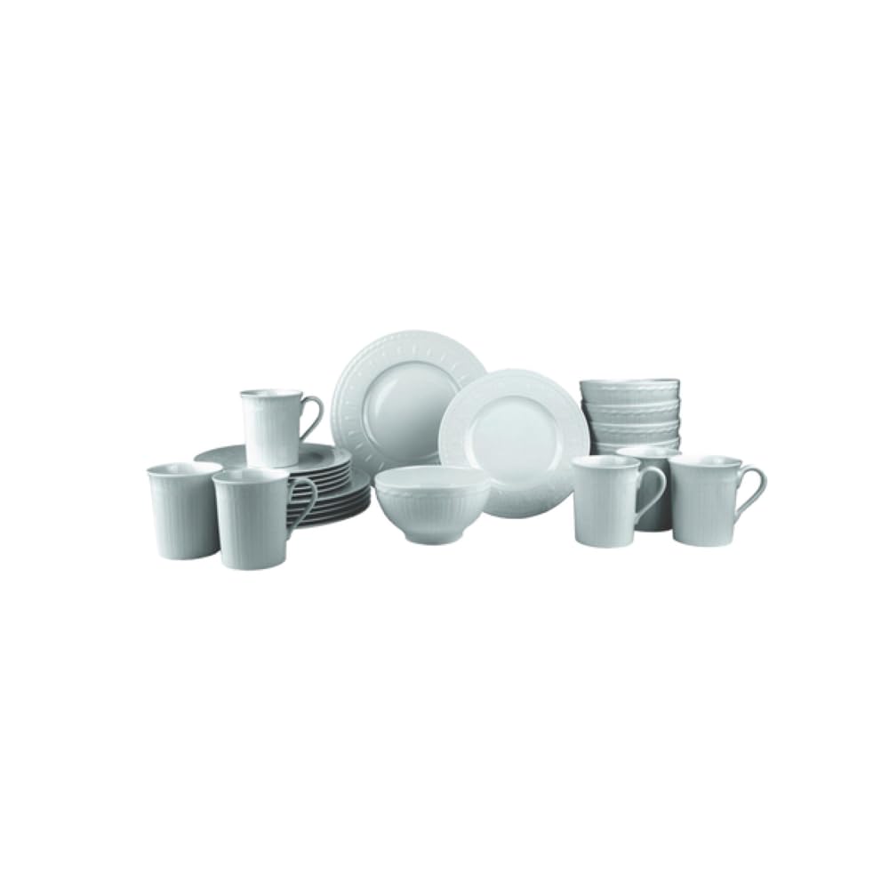 Villeroy & Boch Cellini Collection 24-Piece Dinnerware Set, Premium Porcelain, Made in Germany, Dinner Plate, Salad/Breakfast Plate, Bowl, Mug, White