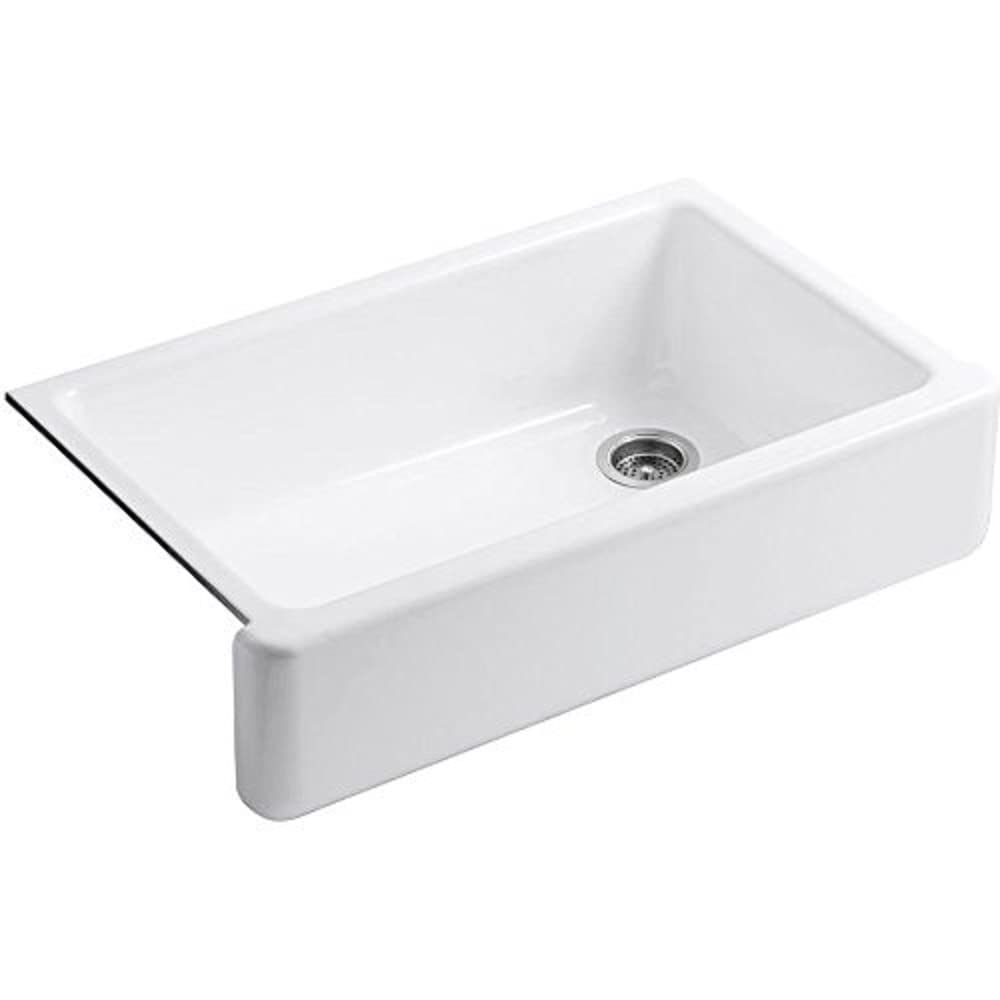 KOHLER Whitehaven® 35-3/4" Farmhouse Undermount Kitchen Sink, Single-Bowl Kitchen Sinks, Self-Trimming Tall Apron Front, K-6489-0, White