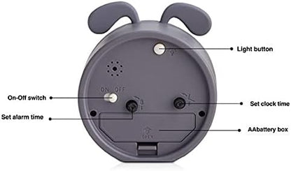 3" Cartoon Animal Alarm Clock, Silicon Analog Silent Non-Ticking Backlight Desk Clock