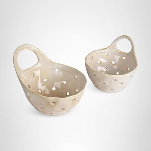 Creative Co-Op Set of 2 Cream Stoneware Colanders