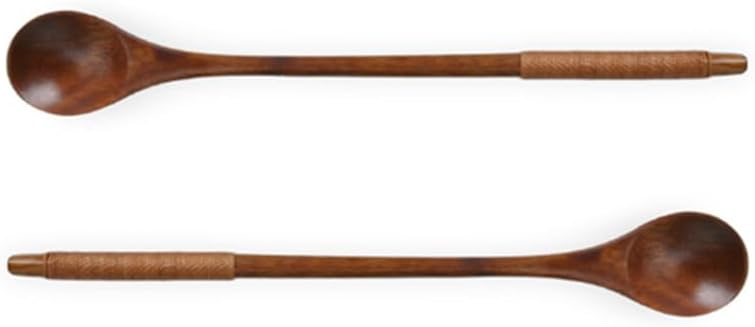 Handmade Wooden Long Handle Coffee Spoon, Retro Honey Jar Stirring Spoon with Cable Tie (2 Pack)