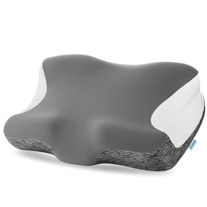 Elviros Cervical Neck Pillow for Neck Pain Relief, CPAP Pillow for Side, Back & Stomach Sleepers, Ergonomic Orthopedic Pillow for CPAP Users to Reduce Air Leaks and Mask Pressure, Dark Grey