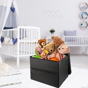 L17W13H13inches Collapsible Ottoman with Storage - Foot Rest Ottoman with Side Pocket - Black