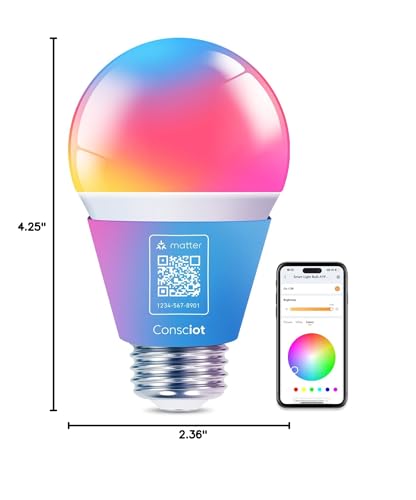 Consciot Smart Light Bulbs, WiFi Bluetooth Color Changing LED Light Bulb, Music Sync, 60W Equivalent Smart Bulb, A19 E26 RGBTW Light Bulbs That Works with Alexa/Google Home/Apple Home/Siri, 3 Pack