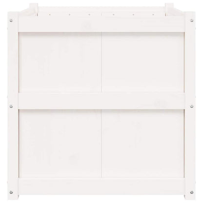 Foknhdi Square 27.6" White Large Planter Box Solid Pine Wood Plant Pot Raised Garden Bed for Outdoor Flowers Herbs Patio Balcony Garden