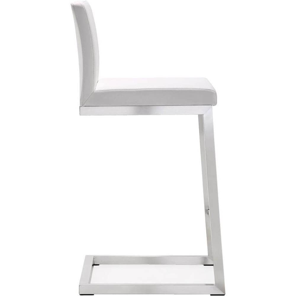 Tov Furniture Parma White Performance Vegan Leather and Stainless Steel Counter Stool - Set of 2