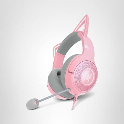 Razer Kraken Kitty V2 USB Wired Headset: Chroma RGB Kitty Ears - Stream Reactive Lighting - HyperClear Cardioid Mic - 40 mm Drivers - 7.1 Surround Sound - Comfortable Ear Cushions - Quartz Pink