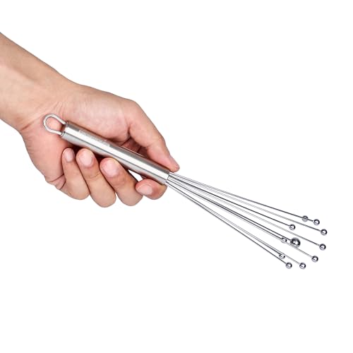 Restaurantware 10.5 in Stainless Steel Ball Whisk - German Standard Egg Beater with Ergonomic Handle, Dishwasher Safe - Manual Mixer Cooking Whisk for Baking, Stirring, Sauces, Beating