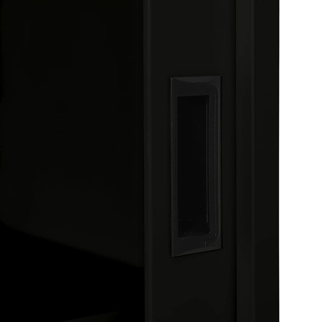 mtlskopl Sliding Door Storage Cabinet Black Steel Matte Tempered Glass 35.4 x 15.7 x 35.4 in Adjustable Shelves Lockable Office Garage Living Room Bathroom Organizer