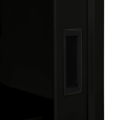 mtlskopl Sliding Door Storage Cabinet Black Steel Matte Tempered Glass 35.4 x 15.7 x 35.4 in Adjustable Shelves Lockable Office Garage Living Room Bathroom Organizer