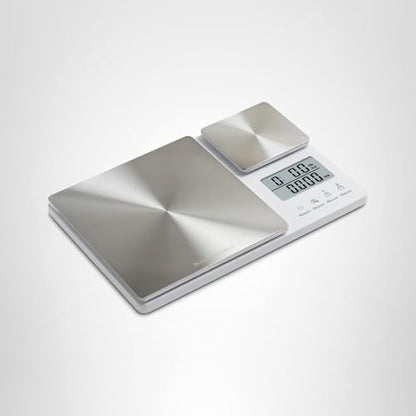 KitchenAid KQ909 Dual Platform Digital Kitchen and Food Scale, 11 Pound Capacity and Precision 16oz Capacity, White with Stainless Steel