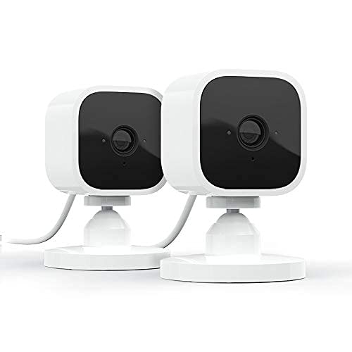 Blink Mini - Compact indoor plug-in smart security camera, 1080p HD video, night vision, motion detection, two-way audio, easy set up, Works with Alexa – 2 cameras (Black)