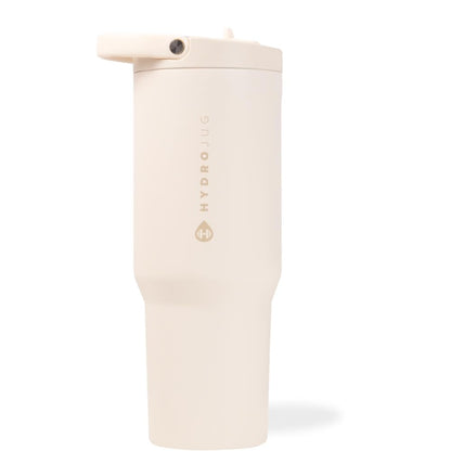 HydroJug Sport - Stainless Steel Tumbler with Straw, Vacuum Insulated, 32oz Leakproof Water Bottle, Ergonomic Design, Reusable, Dishwasher Safe, Rubber Base, Durable for Gym or Outdoors, Cream