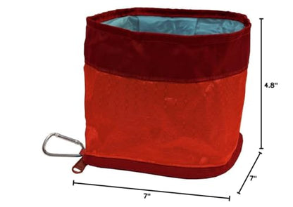 Kurgo Zippy Bowl for Dogs, Collapsible Travel Dog Bowls, Pet Food & Water Hiking Container, Food Grade Silicone, Travel Accessories for Pets, Includes Carabiner, Holds 48 oz (Barn Red)