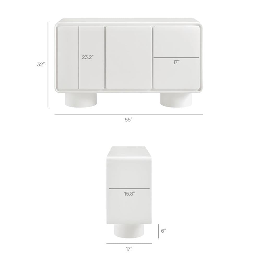 Modway Lumo Modern Sculptural 3 Door Accent Cabinet in White – Rounded Edge Storage Cabinet for Living Room or Entryway – 55 Inch Contemporary Sideboard with Concealed Storage