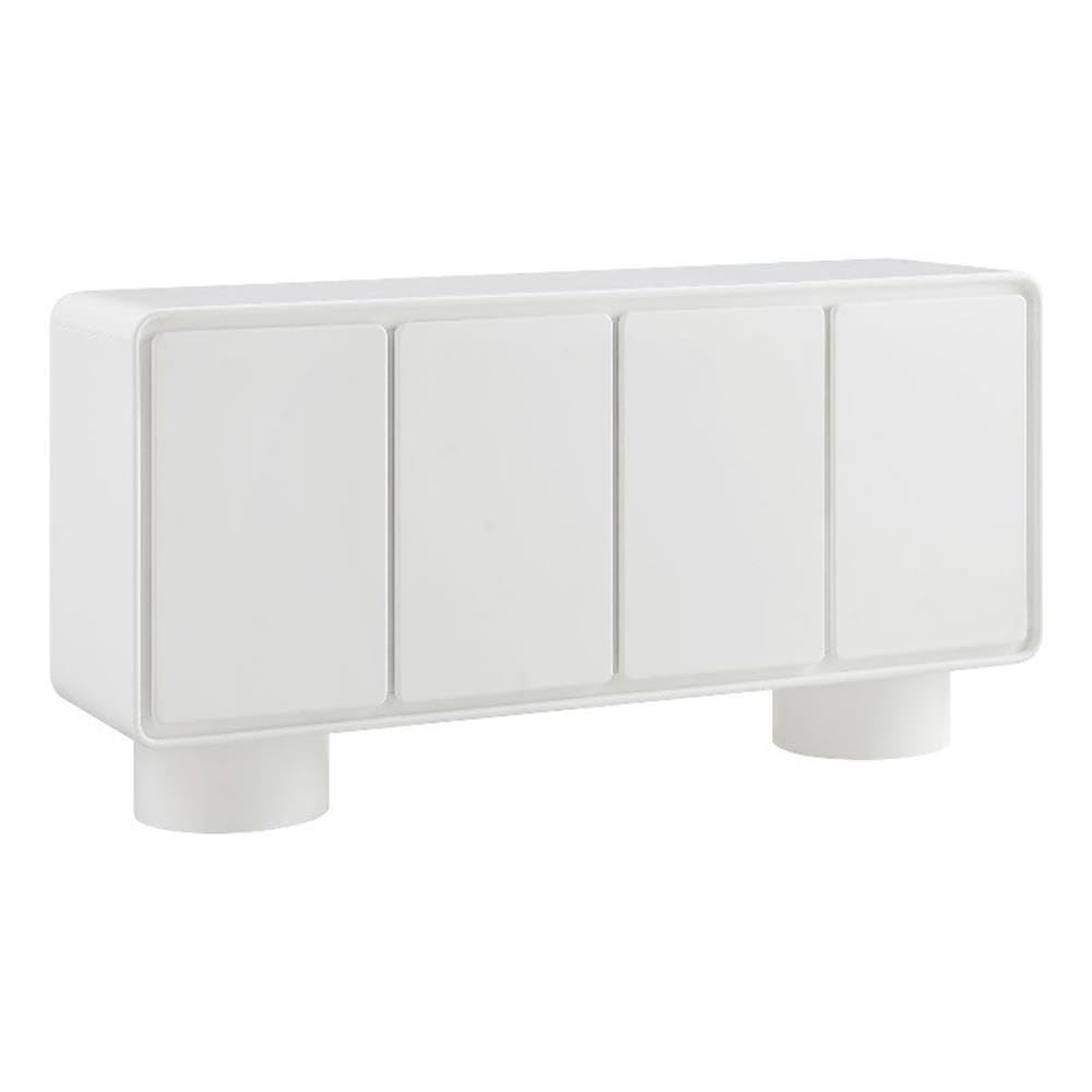Modway Lumo Modern Sculptural 4 Door Accent Cabinet in White – Rounded Edge Media Storage Console for Living Room or Entryway – 63 Inch Contemporary Sideboard with Concealed Storage