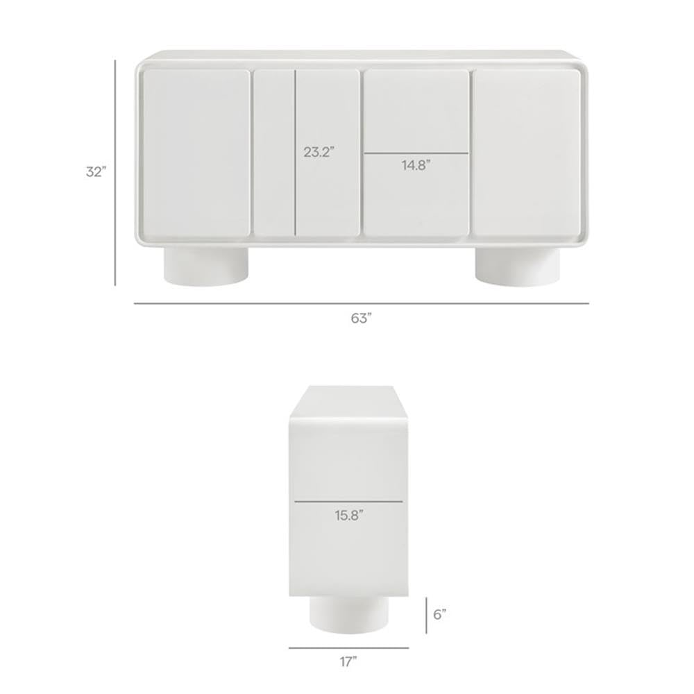 Modway Lumo Modern Sculptural 4 Door Accent Cabinet in White – Rounded Edge Media Storage Console for Living Room or Entryway – 63 Inch Contemporary Sideboard with Concealed Storage