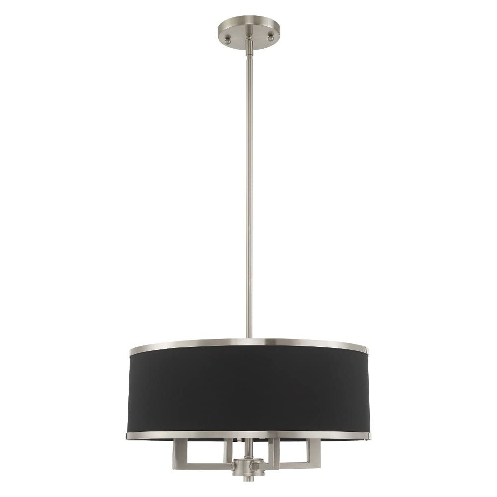 Livex Lighting 60404-91 Park Ridge - Four Light Chandelier, Brushed Nickel Finish with Black Fabric Shade