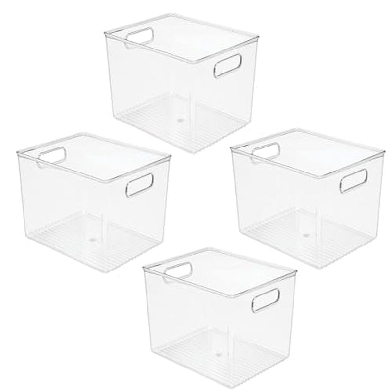 mDesign Plastic Storage Closet Organizer Bin, Container Bin for Entryway, Hallway, Linen, and Coat Closet - Organization for Clothing, Blankets, Toys, and Accessories, Ligne Collection, 4 Pack, Clear
