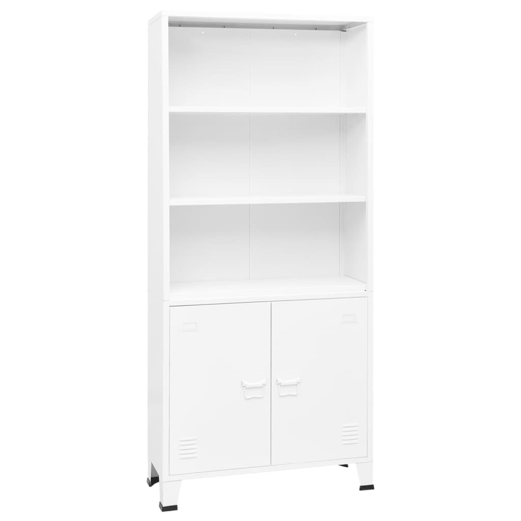 Sinkzol White Steel Bookshelf Medium Rectangular Industrial Durable Bookcase with Five Spacious Shelves for Living Room Storage and Stylish Organization