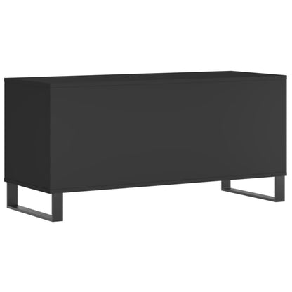 WXGTBKPR Vinyl Record Storage Cabinet with Iron Legs, Modern Media Console Stand for Living Room, Matte Black Engineered Wood Sideboard Organizer, 39.4x15.0x18.9 Inches