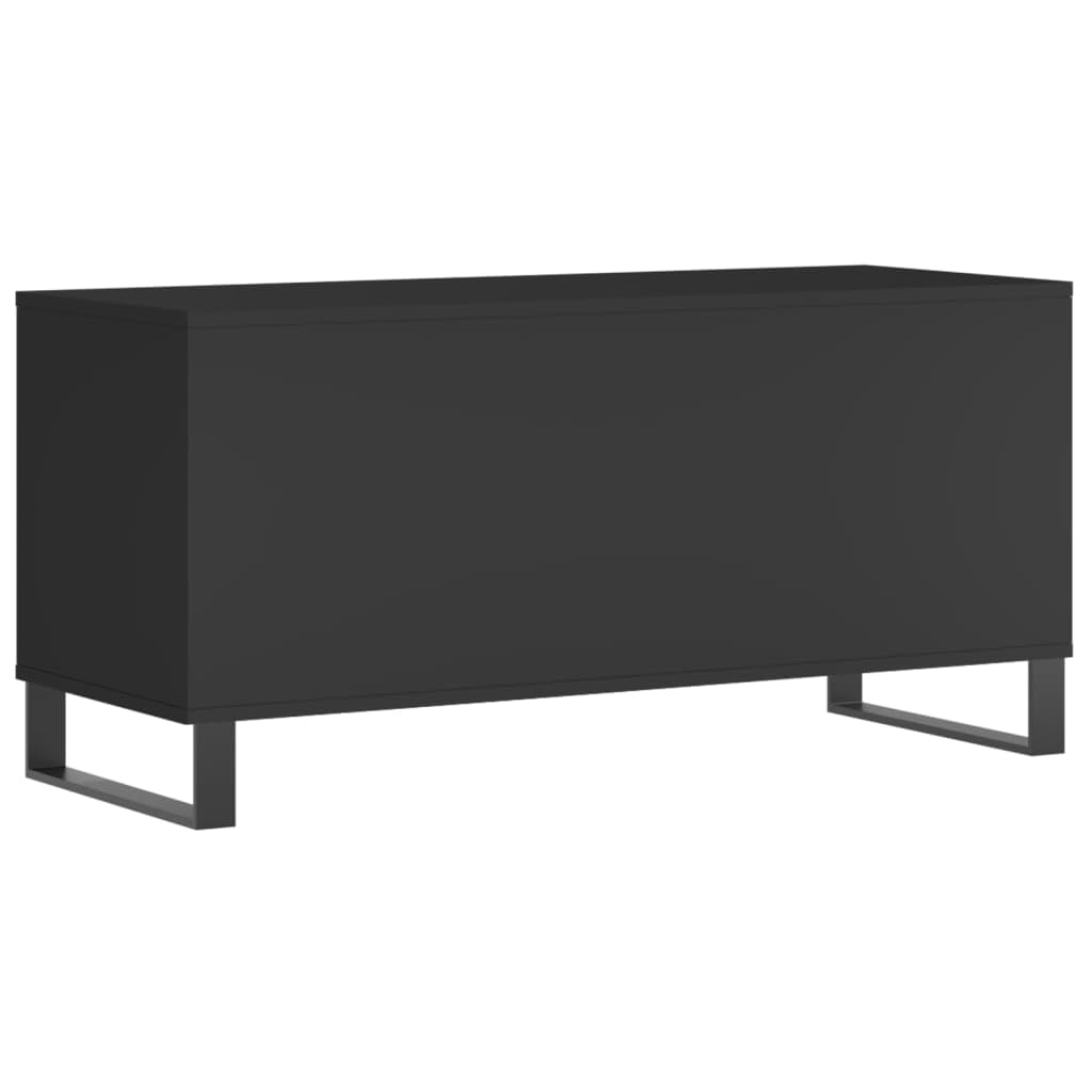 Vinyl Record Storage Cabinet with Iron Legs, Mid-Century Modern Media Console for Living Room, Matte Black Engineered Wood Record Player Stand, 39.4x15.0x18.9 Inches