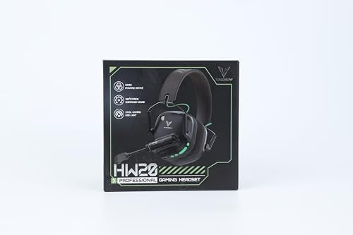 Vakedy Wireless Gaming Headset for PC, PS5, PS4, Mac, Switch, 2.4GHz USB Dongle Headphones with Mic, Bluetooth 5.4, 50mm Driver, Stereo Sound, Cool Lighting, 50H Battery-Black/Green