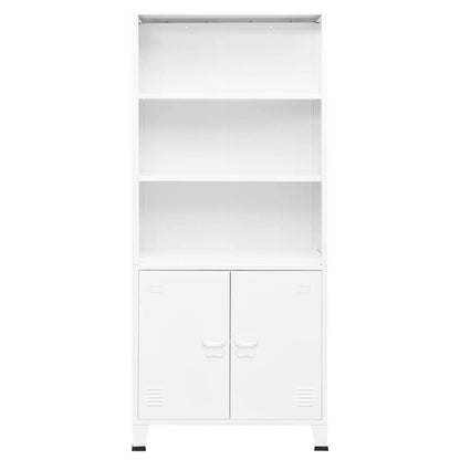 Sinkzol White Steel Bookshelf Medium Rectangular Industrial Durable Bookcase with Five Spacious Shelves for Living Room Storage and Stylish Organization