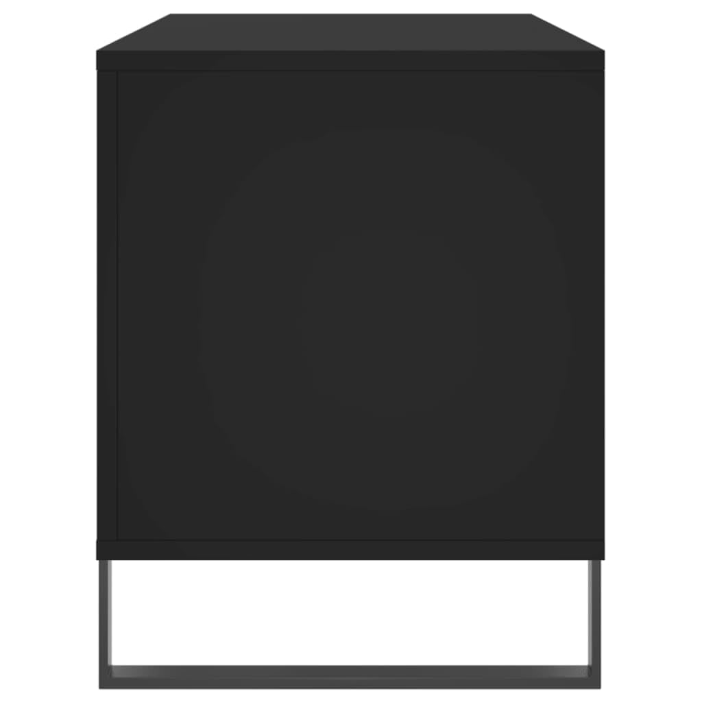 Vinyl Record Storage Cabinet with Iron Legs, Mid-Century Modern Media Console for Living Room, Matte Black Engineered Wood Record Player Stand, 39.4x15.0x18.9 Inches