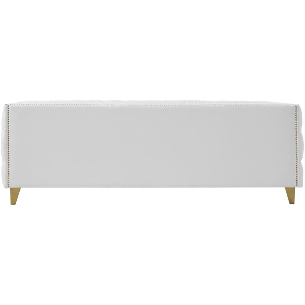 Meridian Furniture 651White-S Michelle Collection Modern | Contemporary Sofa with Deep Button Tufting, Gold Nailhead Trim and Sturdy Gold Iron Legs, White Vegan Leather, 90" W x 34" D x 30" H