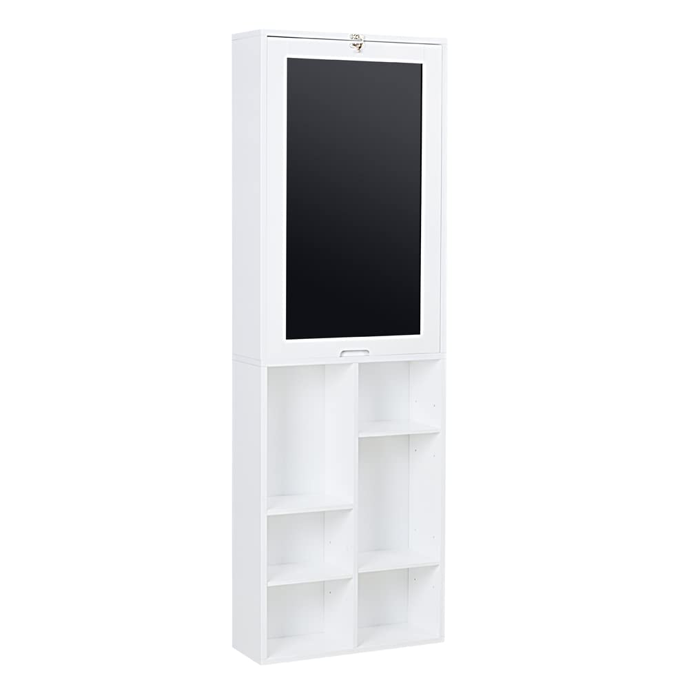 Utopia Alley Collapsible Fold Down Desk Table | Chalkboard Wall with Storage Cabinet & Bottom Shelves, Multipurpose Foldable Desk for Home, Office, Crafting, and More (White)