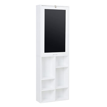 Utopia Alley Collapsible Fold Down Desk Table | Chalkboard Wall with Storage Cabinet & Bottom Shelves, Multipurpose Foldable Desk for Home, Office, Crafting, and More (White)