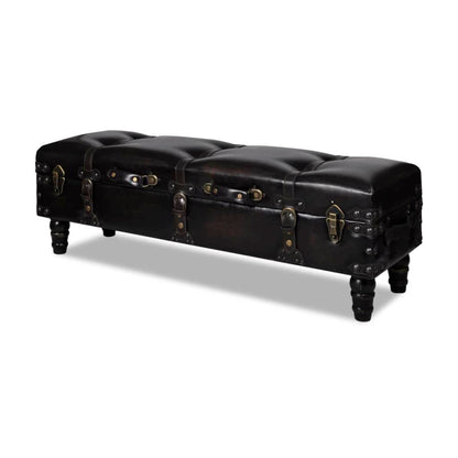 HPUYRFG Dark Brown Travel Trunk Storage Bench 43.7" with Faux Leather Seat and Wooden Frame