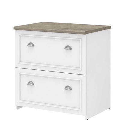 BOWERY HILL 2 Drawer Lateral File Cabinet, 30W x 20D x 30H, Engineered Wood, Pure White and Shiplap Gray Finish, Smooth Ball Bearing Slides, Farmhouse Style Home Office Filing Storage