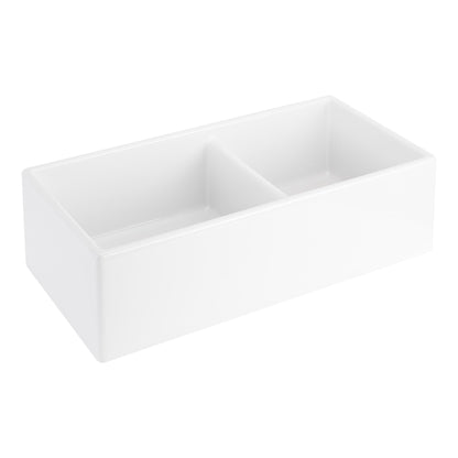 Signature Hardware 953910-36D Rowena 36" Farmhouse 60/40 Double Basin Fireclay Kitchen Sink - White