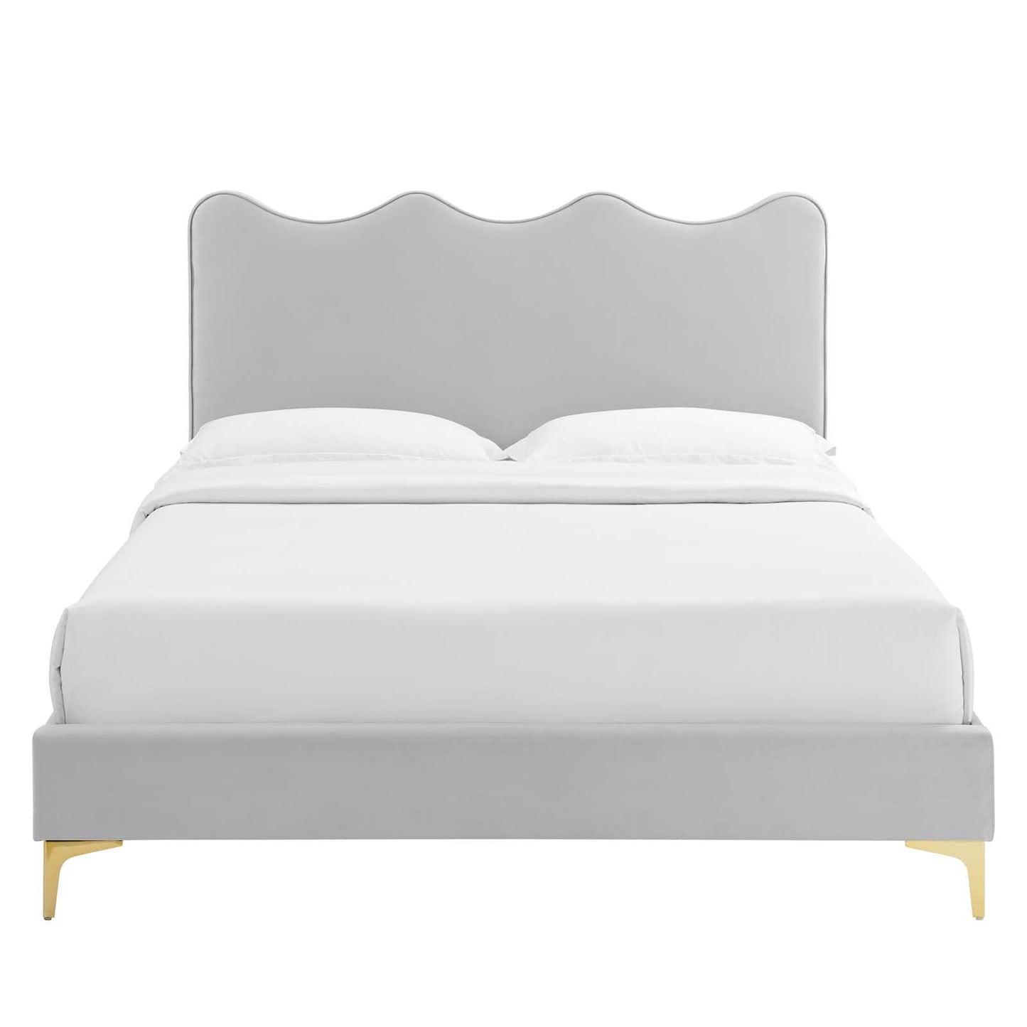 Modway Performance Velvet Full Platform Bed in Light Gray with Gold Legs